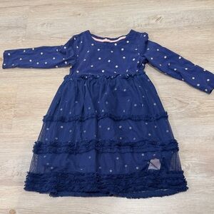 Mini Boden Navy Dress with Silver Polka Dots